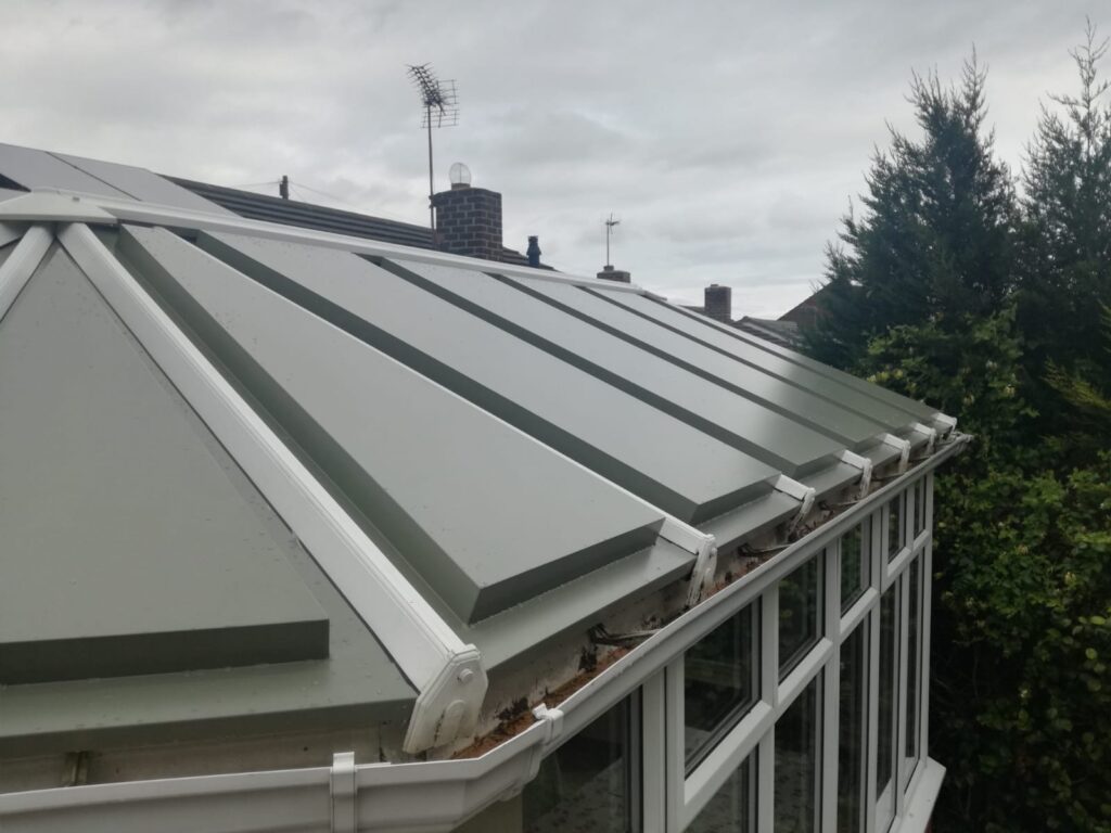 aluminium panels for conservatory roofs in a grey modern colour