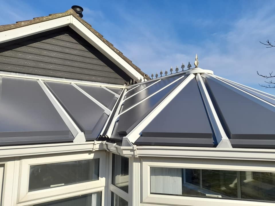 picture of grey conservatory aluminium roof showing how to clean a conservatory roof 