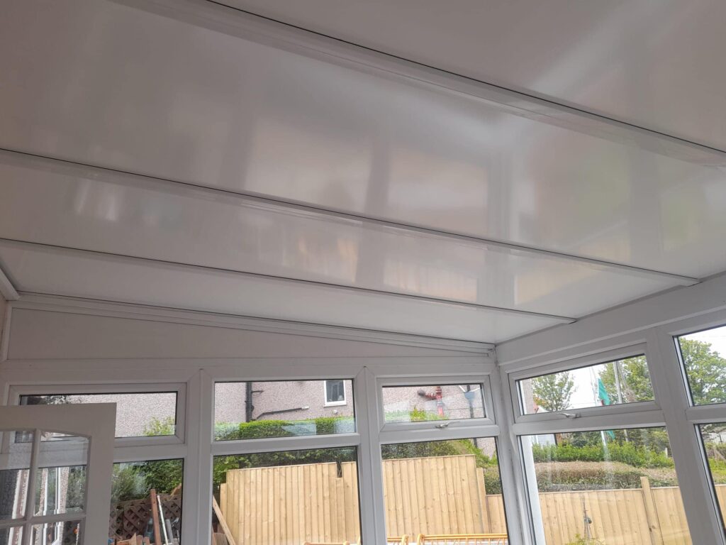 conservatory roof panels in North Wales showing the inside of a lean-to conservatory